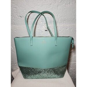 Kate Spade Greta Court Glitter Penny Tote. AQUA. NWOT